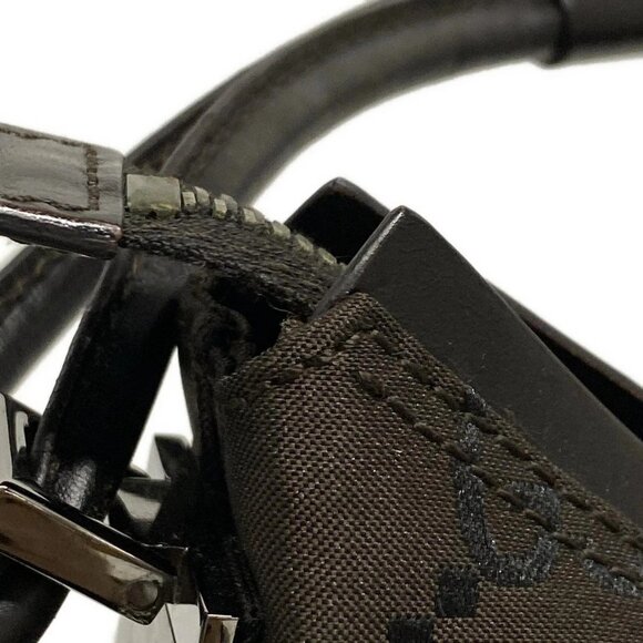 Auth GUCCI GG 13730 Dark Brown Black Nylon Leather Handbag - Picture 12 of 16